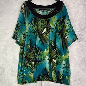 Maggie Barnes Women's Plus Size 4X Abstract Print Tunic Top artsy blue green USA